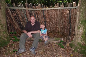 Dad and Ben in a debris shelter