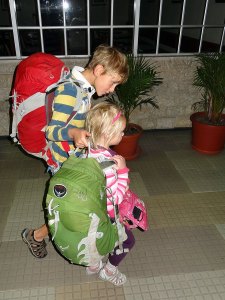 Ben-helps-Lara Ben helps Lara with her rucksack