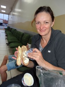 Mo-making-breakfast-in-Quito-Airport Mo making breakfast