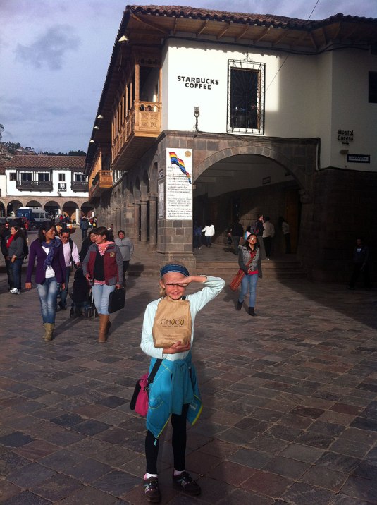 Outside Starbucks in Plaza de Las Armas, Cusco. The global branding almost discreet!