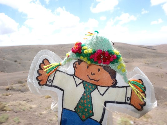 Flat Stanley and the Desert in his new woolley hat