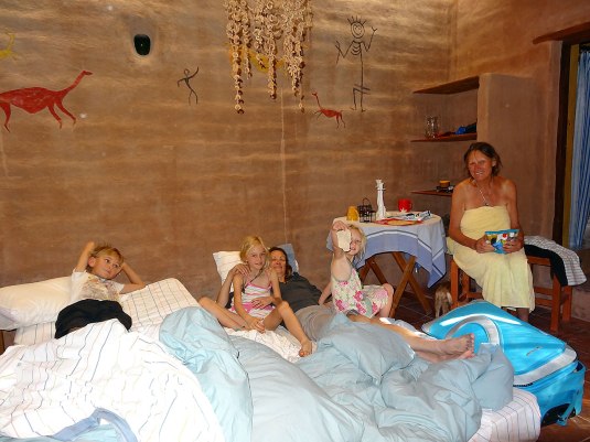 Cosy in our new room, although it has quite a few leaks of its own and we hope the roof won't fall in on us when the rain comes again!  