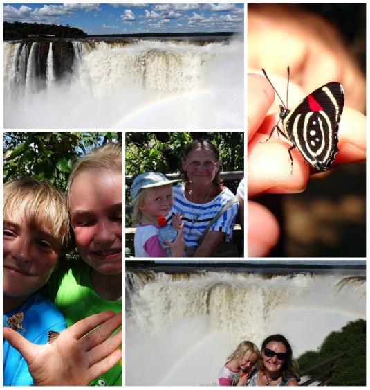 At the Devils Throat, the water thunders and we're glad to be wet after a long walk across the river in the fierce sun. Ben and Zoe are more struck by the many butterfiles 
