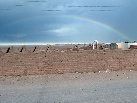 Admiring the rainbow as the raindrops start to fall