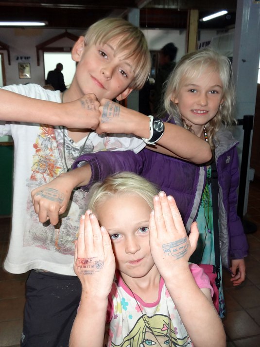 Getting hands as well as passports stamped! 