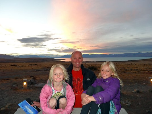 Sunset across Lake Argentina, beside the Glacier Museum