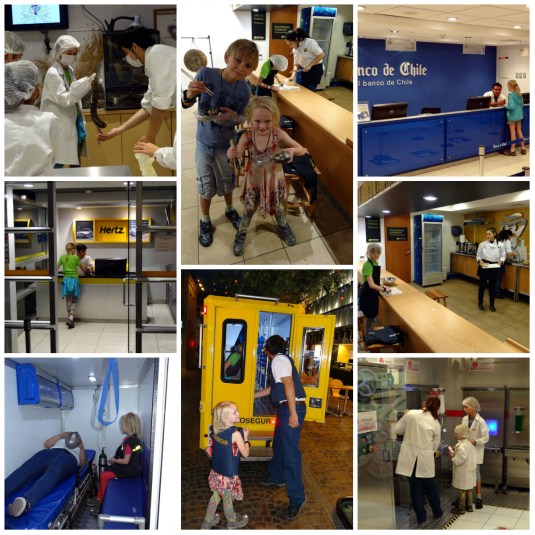 The kids visit the bank, have driving lessons, hire a car and work at Kidzania. They do especially well considering it`s mostly in Spanish! 