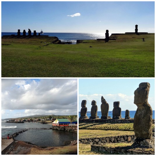 The moai and harbour of quiet Hangi Roa - Easter Island's only town.