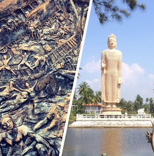 the 2004 Boxing Day Tsunami hit hard here and Martin and I  see alot of the personal   stories and photos during a visit to a little museum. The images are harrowing and we're glad the kids stayed at This is the close up of the memorial above a mass grave for the 1500 souls who died aboard a train - engulfed by the wave. In all around 50,000 died here - almost impossible to comprehend.    